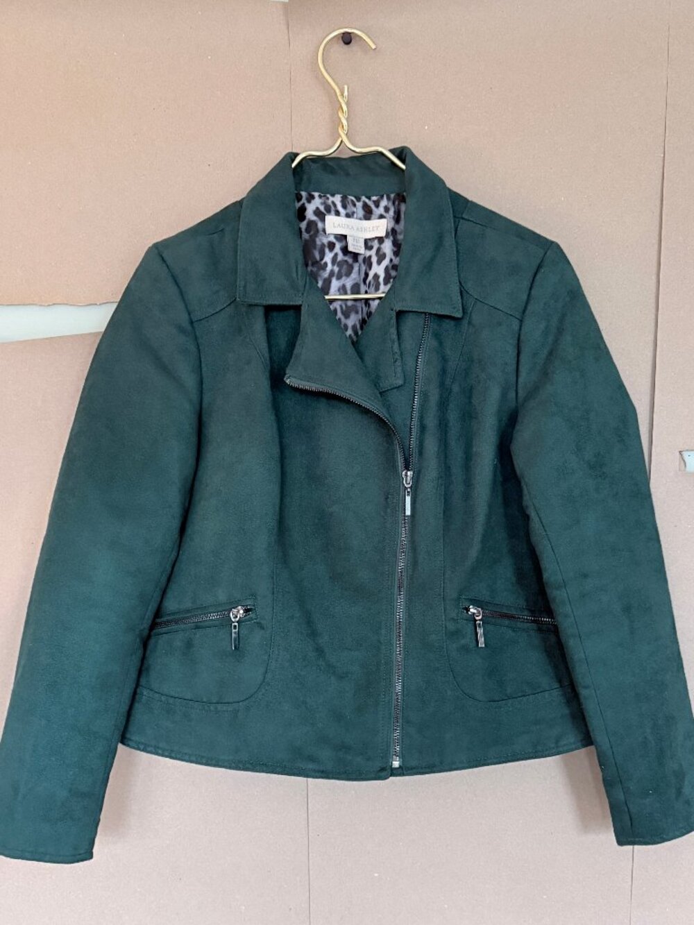 Laura Ashley Petite Medium Faux suede, lined, hunter green moto style jacket